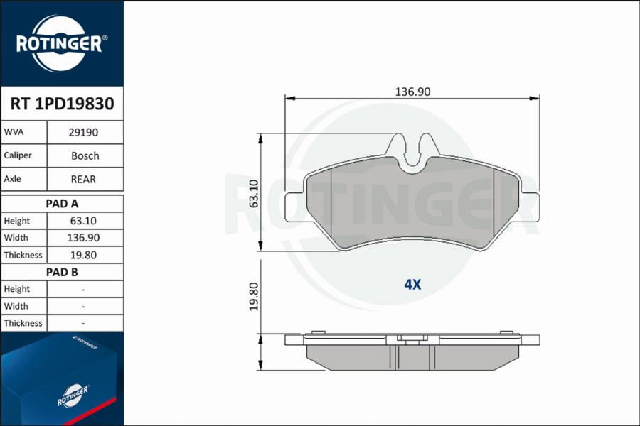 Rotinger RT 1PD19830 - Тормозные колодки, дисковые, комплект autospares.lv