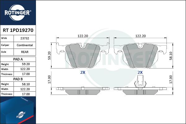 Rotinger RT 1PD19270 - Тормозные колодки, дисковые, комплект autospares.lv