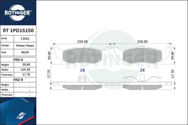 Rotinger RT 1PD15150 - Тормозные колодки, дисковые, комплект autospares.lv