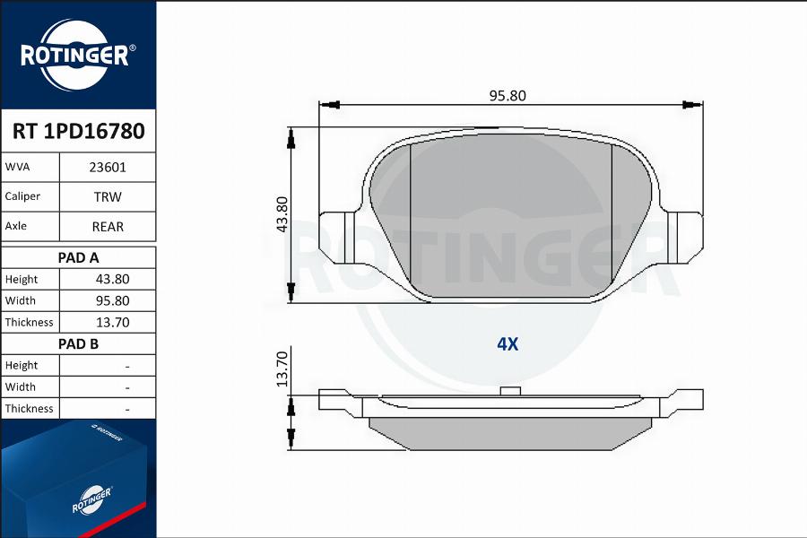 Rotinger RT 1PD16780 - Тормозные колодки, дисковые, комплект autospares.lv