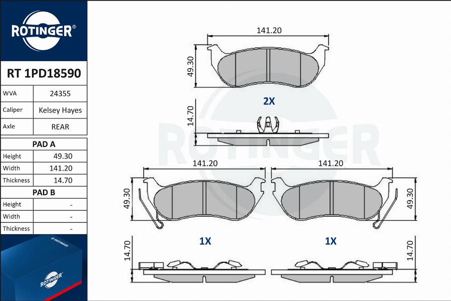 Rotinger RT 1PD18590 - Тормозные колодки, дисковые, комплект autospares.lv