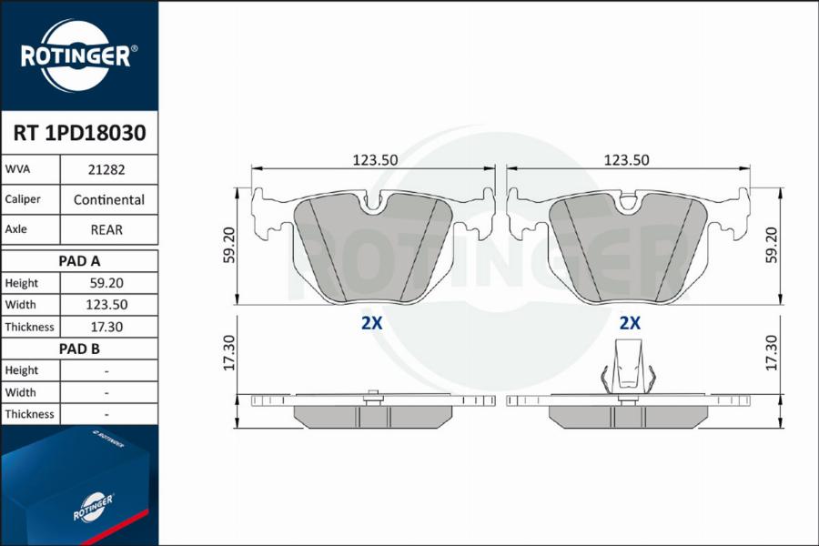 Rotinger RT 1PD18030 - Тормозные колодки, дисковые, комплект autospares.lv