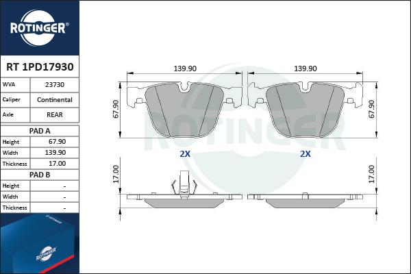 Rotinger RT 1PD17930 - Тормозные колодки, дисковые, комплект autospares.lv