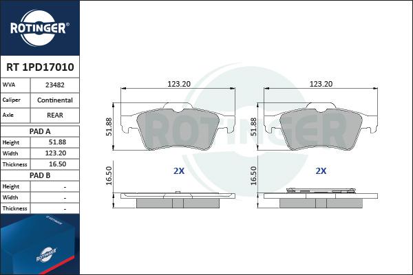 Rotinger RT 1PD17010 - Тормозные колодки, дисковые, комплект autospares.lv