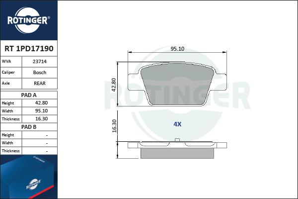 Rotinger RT 1PD17190 - Тормозные колодки, дисковые, комплект autospares.lv