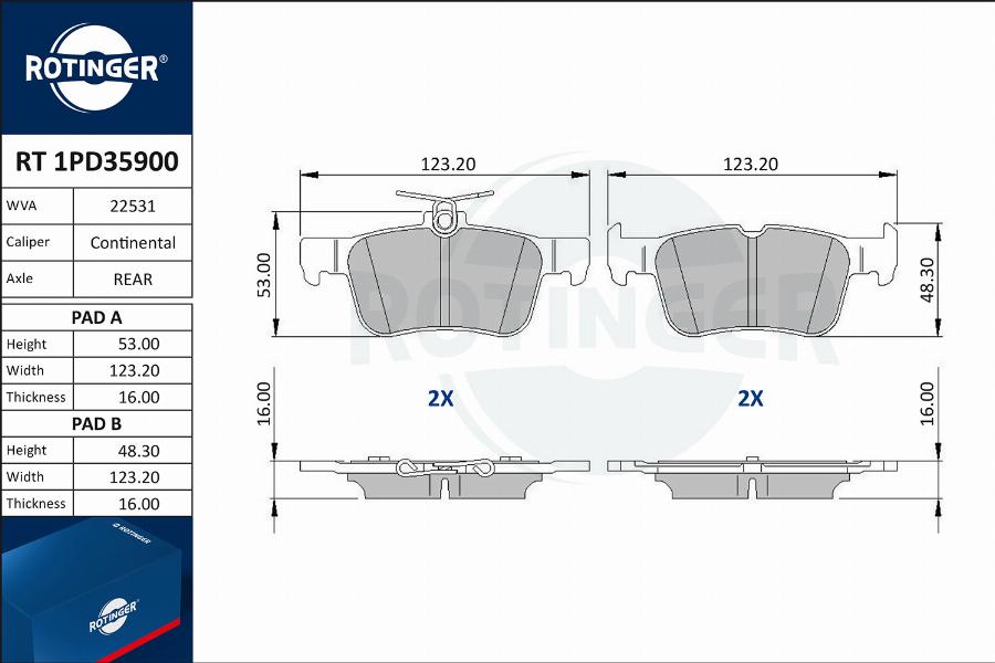 Rotinger RT 1PD35900 - Тормозные колодки, дисковые, комплект autospares.lv