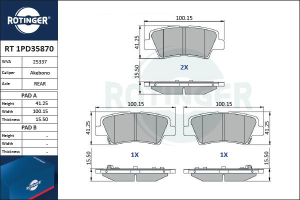 Rotinger RT 1PD35870 - Тормозные колодки, дисковые, комплект autospares.lv