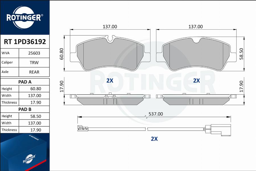 Rotinger RT 1PD36192 - Тормозные колодки, дисковые, комплект autospares.lv