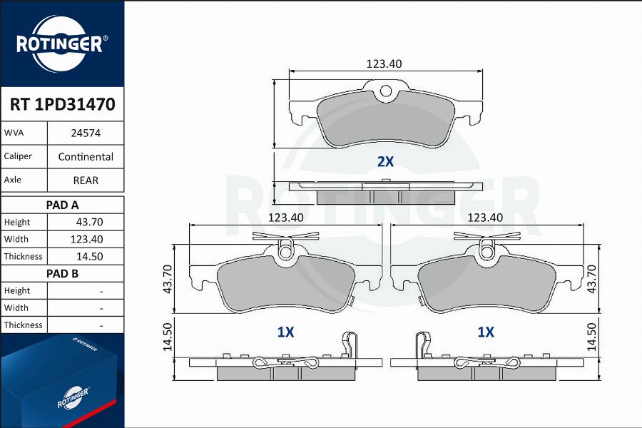 Rotinger RT 1PD31470 - Тормозные колодки, дисковые, комплект autospares.lv