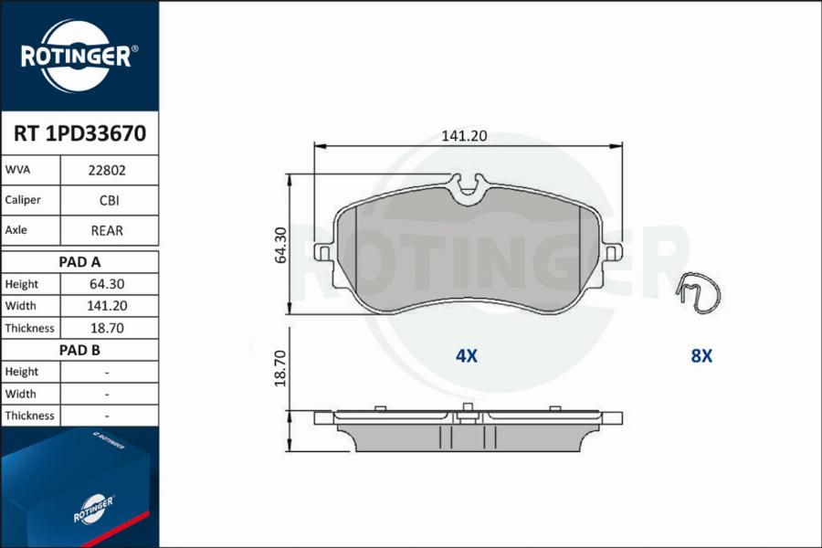 Rotinger RT 1PD33670 - Тормозные колодки, дисковые, комплект autospares.lv