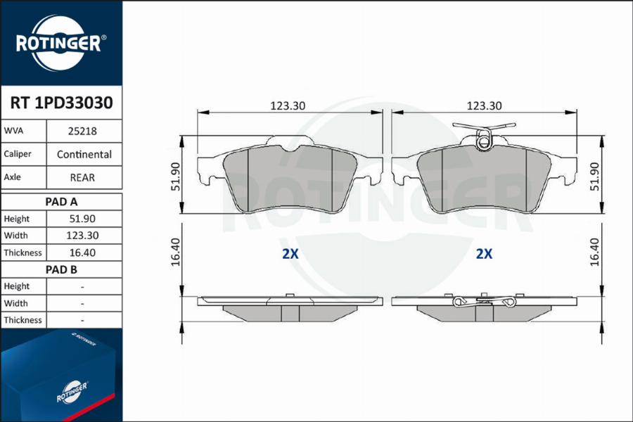 Rotinger RT 1PD33030 - Тормозные колодки, дисковые, комплект autospares.lv