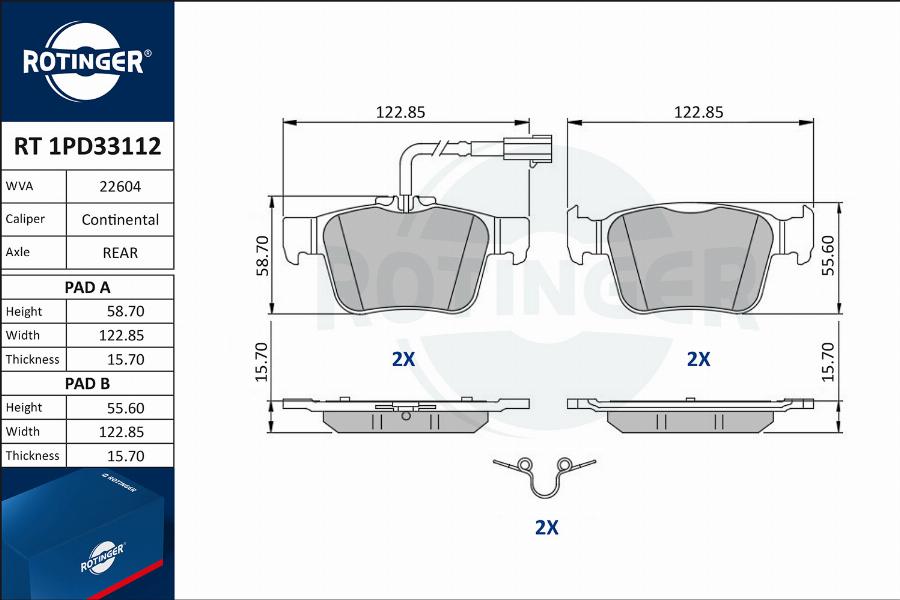 Rotinger RT 1PD33112 - Тормозные колодки, дисковые, комплект autospares.lv