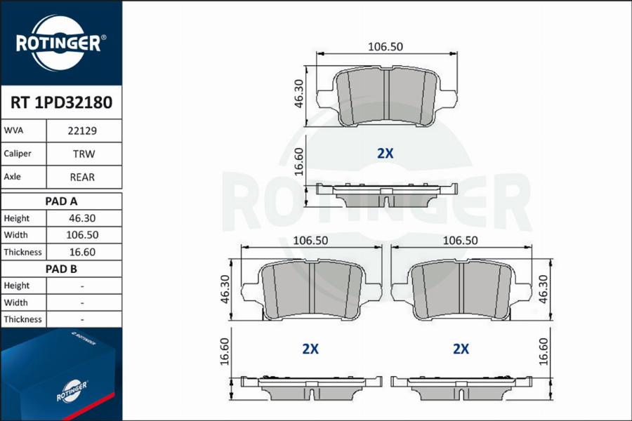 Rotinger RT 1PD32180 - Тормозные колодки, дисковые, комплект autospares.lv