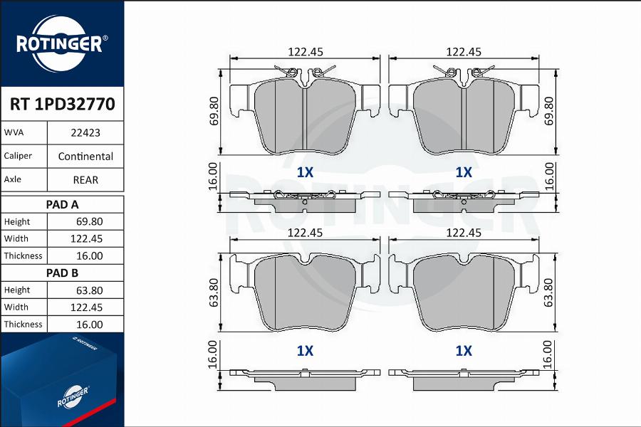 Rotinger RT 1PD32770 - Тормозные колодки, дисковые, комплект autospares.lv