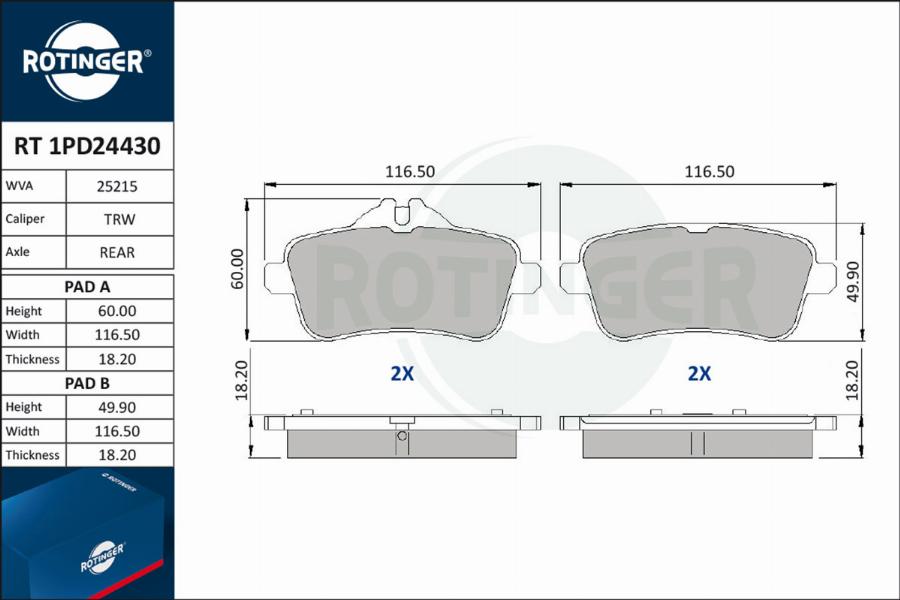 Rotinger RT 1PD24430 - Тормозные колодки, дисковые, комплект autospares.lv