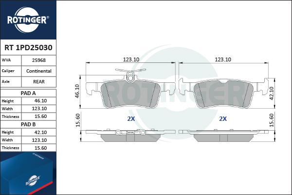 Rotinger RT 1PD25030 - Тормозные колодки, дисковые, комплект autospares.lv