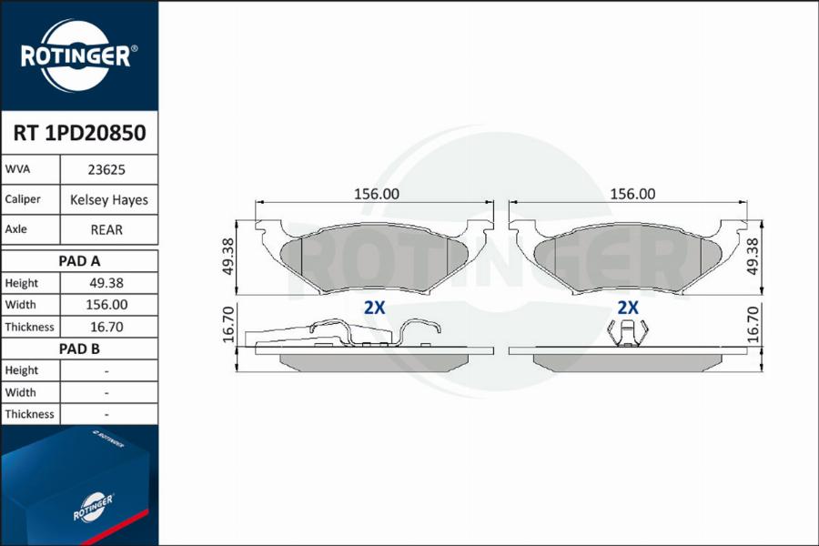 Rotinger RT 1PD20850 - Тормозные колодки, дисковые, комплект autospares.lv