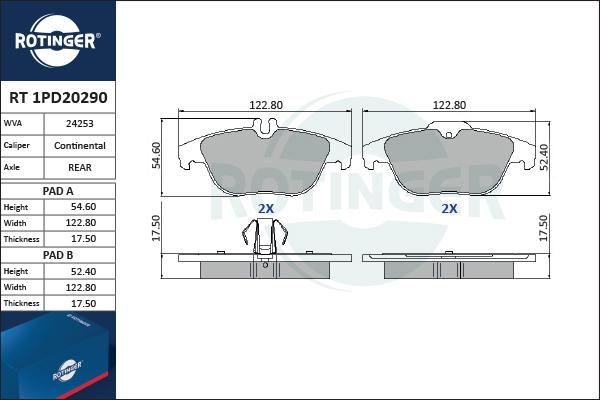 Rotinger RT 1PD20290 - Тормозные колодки, дисковые, комплект autospares.lv