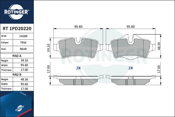 Rotinger RT 1PD20220 - Тормозные колодки, дисковые, комплект autospares.lv