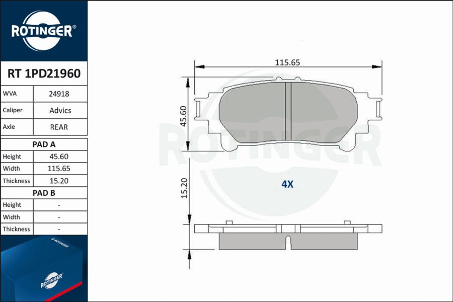 Rotinger RT 1PD21960 - Тормозные колодки, дисковые, комплект autospares.lv