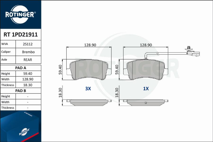 Rotinger RT 1PD21911 - Тормозные колодки, дисковые, комплект autospares.lv