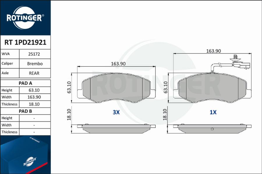 Rotinger RT 1PD21921 - Тормозные колодки, дисковые, комплект autospares.lv