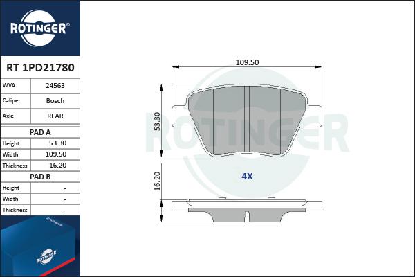 Rotinger RT 1PD21780 - Тормозные колодки, дисковые, комплект autospares.lv