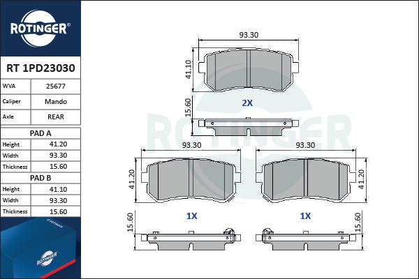 Rotinger RT 1PD23030 - Тормозные колодки, дисковые, комплект autospares.lv