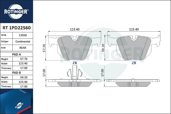 Rotinger RT 1PD22560 - Тормозные колодки, дисковые, комплект autospares.lv