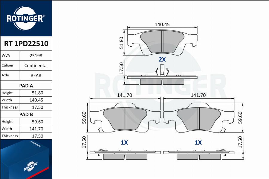 Rotinger RT 1PD22510 - Тормозные колодки, дисковые, комплект autospares.lv