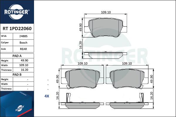 Rotinger RT 1PD22060 - Тормозные колодки, дисковые, комплект autospares.lv