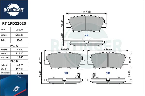 Rotinger RT 1PD22020 - Тормозные колодки, дисковые, комплект autospares.lv