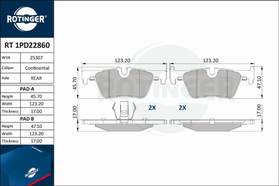 Rotinger RT 1PD22860 - Тормозные колодки, дисковые, комплект autospares.lv