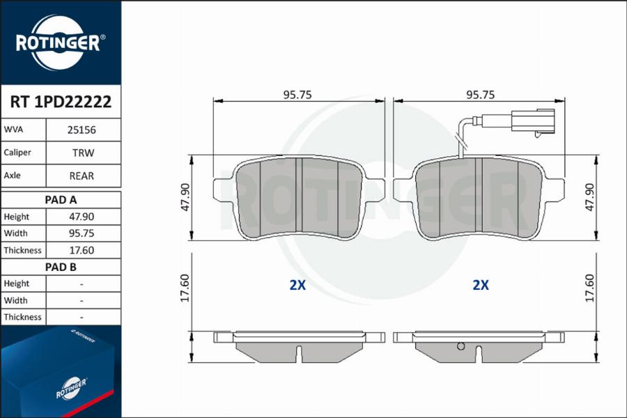 Rotinger RT 1PD22222 - Тормозные колодки, дисковые, комплект autospares.lv