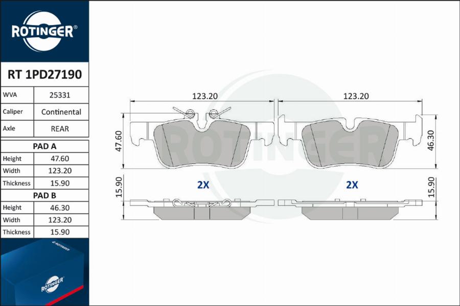 Rotinger RT 1PD27190 - Тормозные колодки, дисковые, комплект autospares.lv