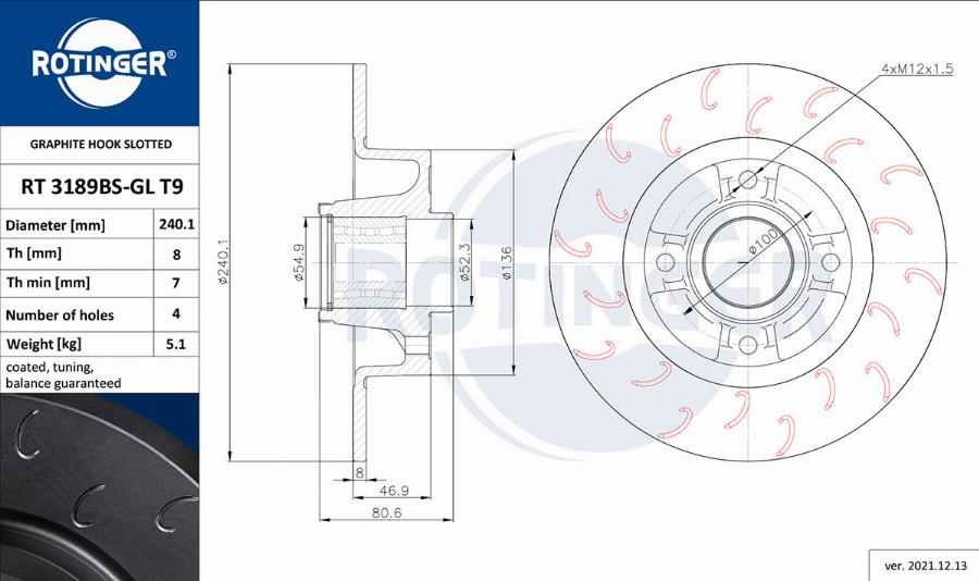 Rotinger RT 3189BS-GL T9 - Тормозной диск autospares.lv