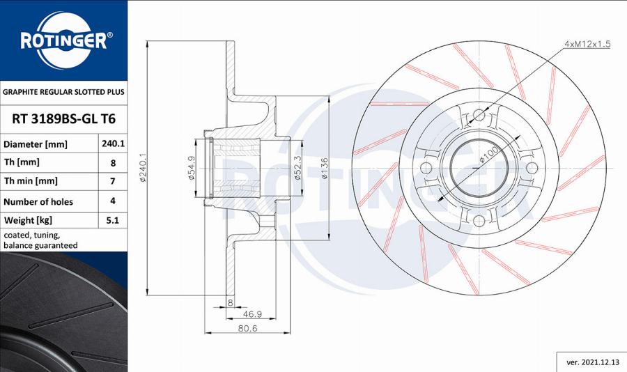 Rotinger RT 3189BS-GL T6 - Тормозной диск autospares.lv