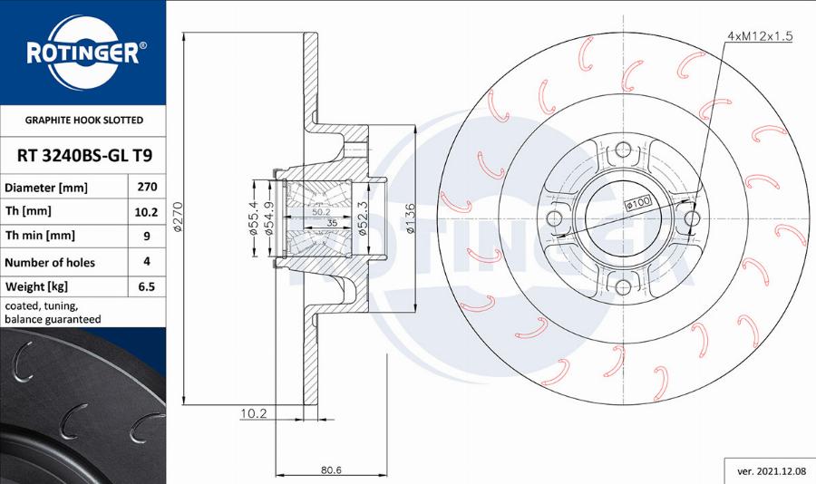 Rotinger RT 3240BS-GL T9 - Тормозной диск autospares.lv