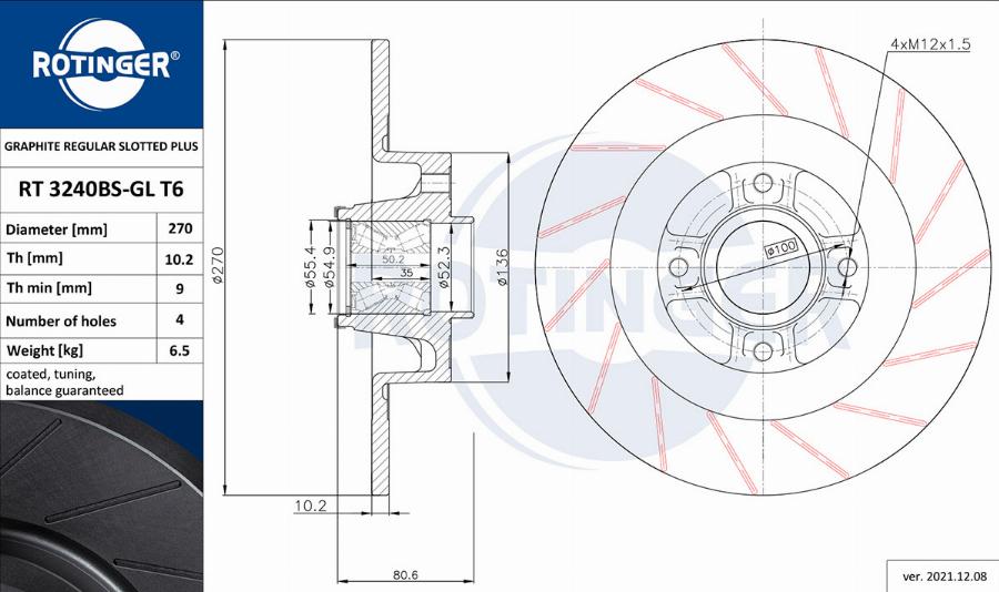 Rotinger RT 3240BS-GL T6 - Тормозной диск autospares.lv