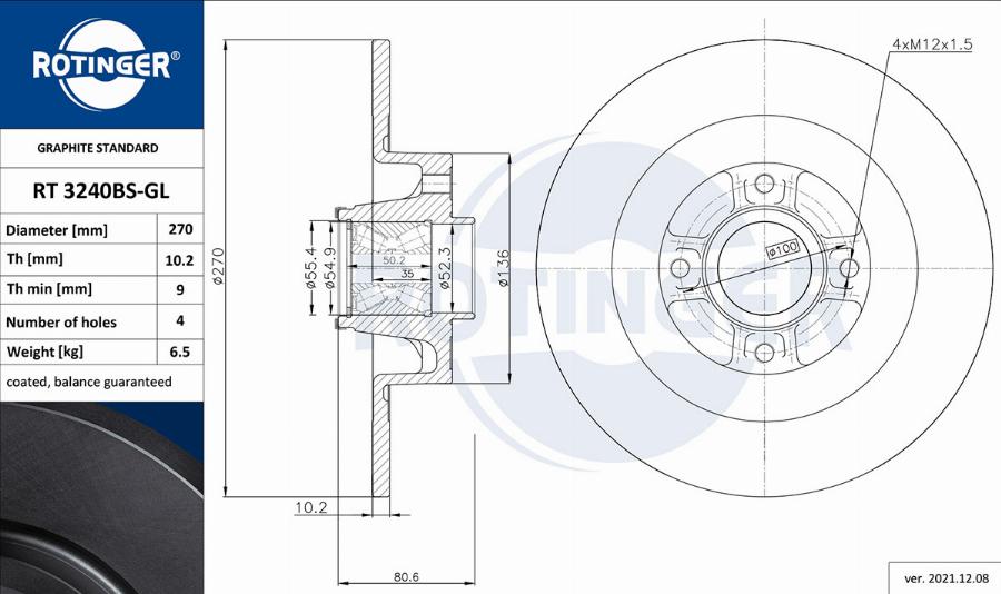 Rotinger RT 3240BS-GL - Тормозной диск autospares.lv