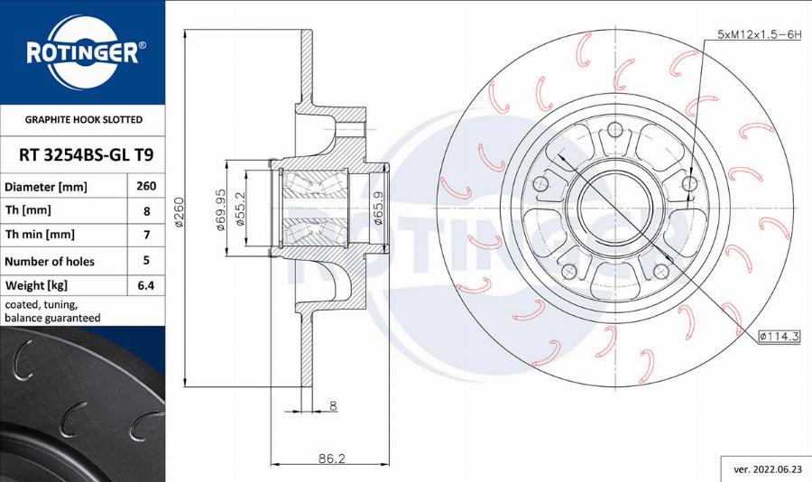 Rotinger RT 3254BS-GL T9 - Тормозной диск autospares.lv