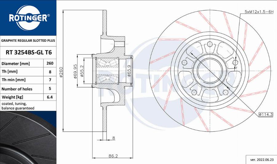 Rotinger RT 3254BS-GL T6 - Тормозной диск autospares.lv