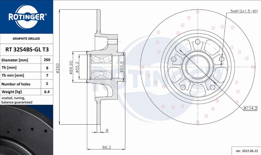 Rotinger RT 3254BS-GL T3 - Тормозной диск autospares.lv