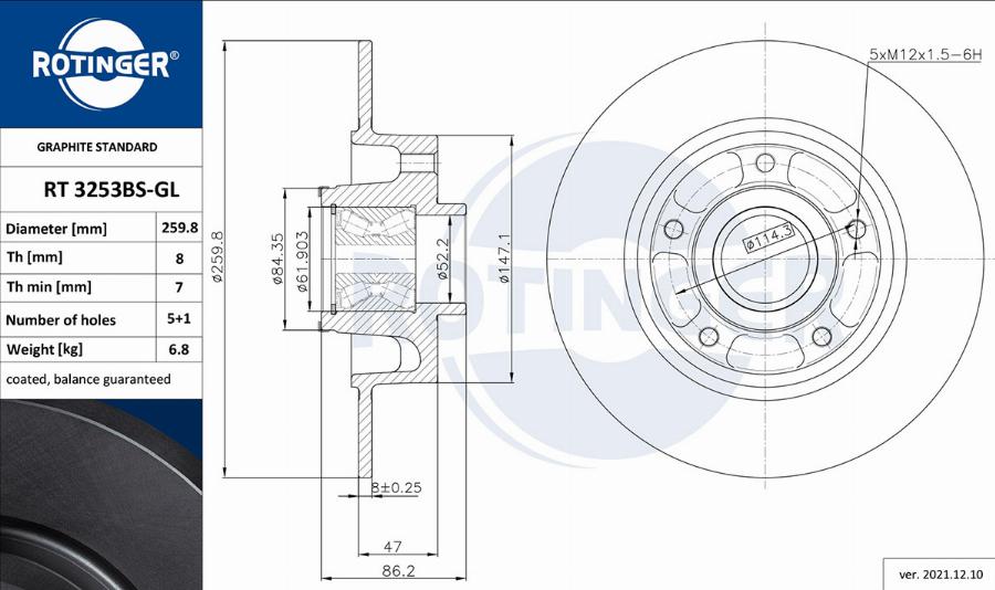 Rotinger RT 3253BS-GL - Тормозной диск autospares.lv