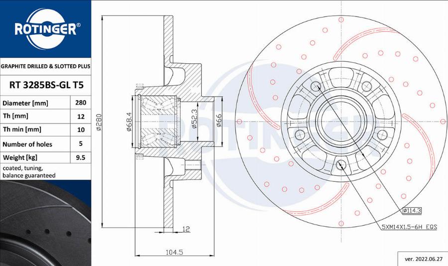 Rotinger RT 3285BS-GL T5 - Тормозной диск autospares.lv