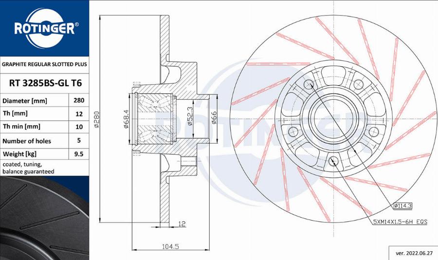 Rotinger RT 3285BS-GL T6 - Тормозной диск autospares.lv