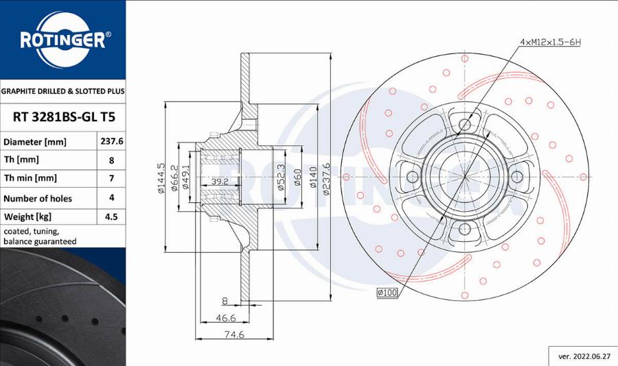 Rotinger RT 3281BS-GL T5 - Тормозной диск autospares.lv