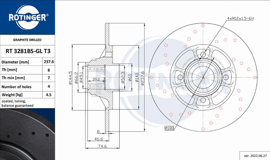 Rotinger RT 3281BS-GL T3 - Тормозной диск autospares.lv