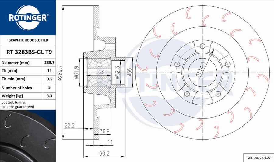 Rotinger RT 3283BS-GL T9 - Тормозной диск autospares.lv