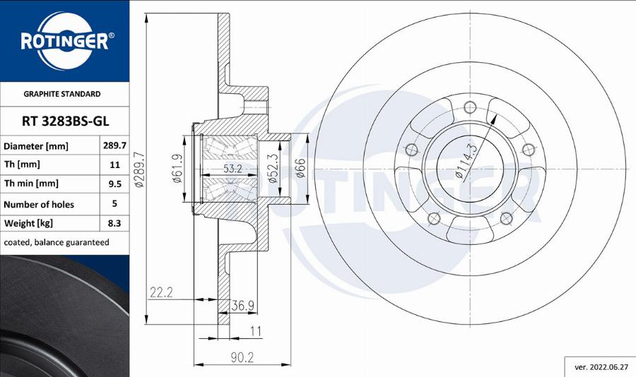 Rotinger RT 3283BS-GL - Тормозной диск autospares.lv